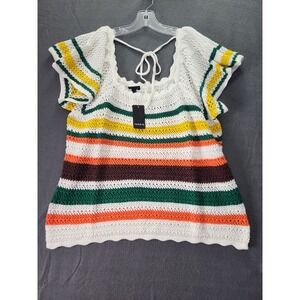 Torrid Crochet Knit Sweater‎ 1X Pullover Striped Flutter Sleeve Boho Hippie NWT